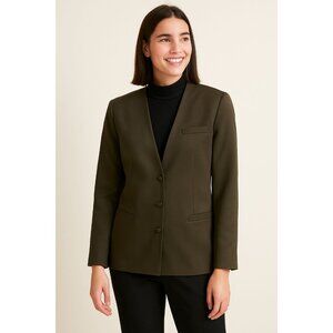 Vintage PERSONAL USA Olive Wool Blend 90s Boss Lady Blazer Sz 10 Made in USA
